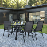 Flash Furniture TLH-089REC-303CBK4-GG Brazos 5 Piece Outdoor Patio Dining Set - 55